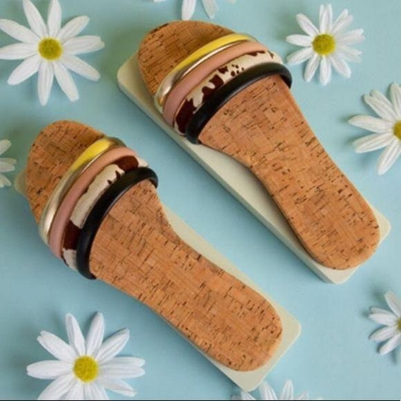 Puffy Strap Slide Sandals in Multi Cow Print - Picture 8 of 9